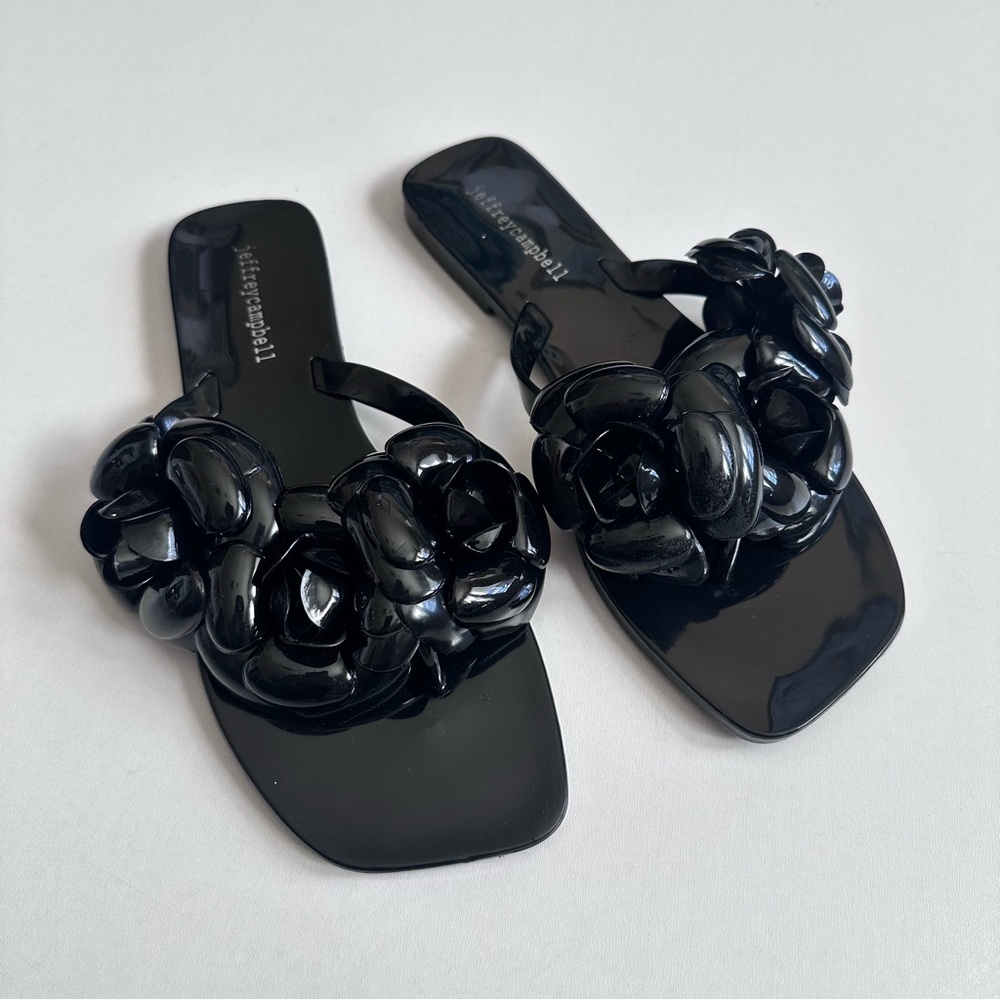 Jeffrey Campbell Black Floralee Jelly Thong Sandal Size 8